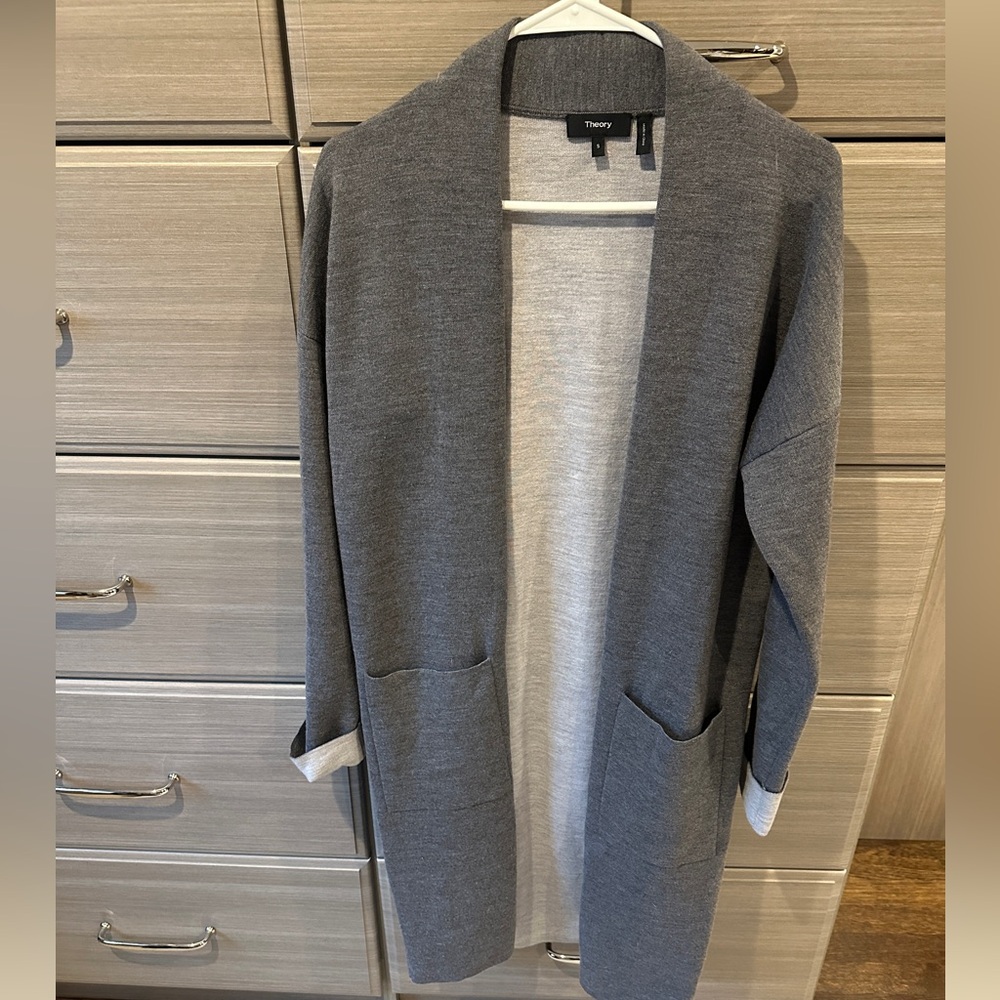 Theory Gray Open Front Cardigan
